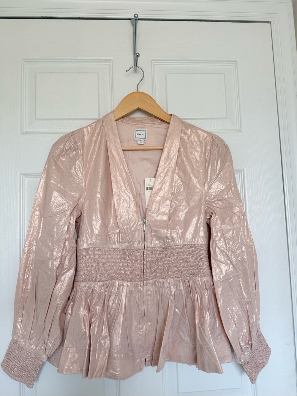 Maeve Rose Gold Metallic Peplum Long Sleeve Top